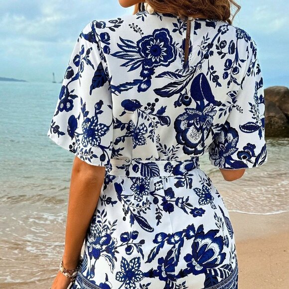 Multicolor Boho Womens Women's Plant Printed Jumpsuit - Picture 1 of 6